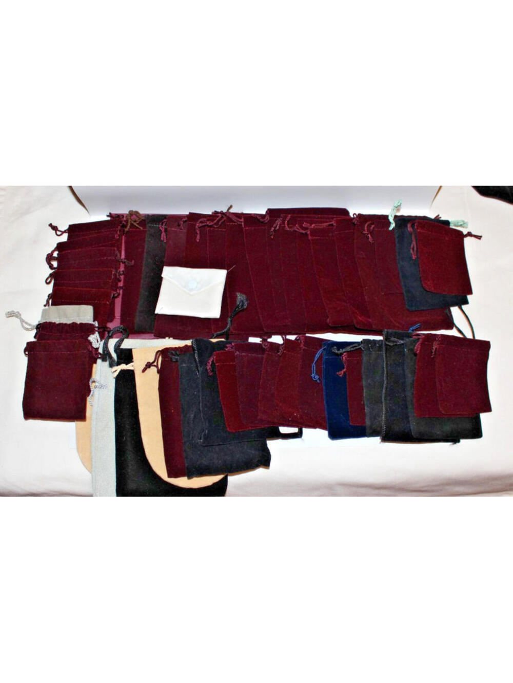 Velvet Drawstring Jewelry Pouches approx 45 pcs black burgundy blue tan 3 round